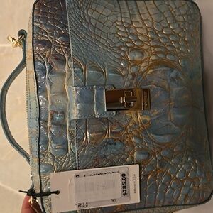 Brahmin Evie Serenity Turquoise and Gold Crocodile Embossed Crossbody Bag